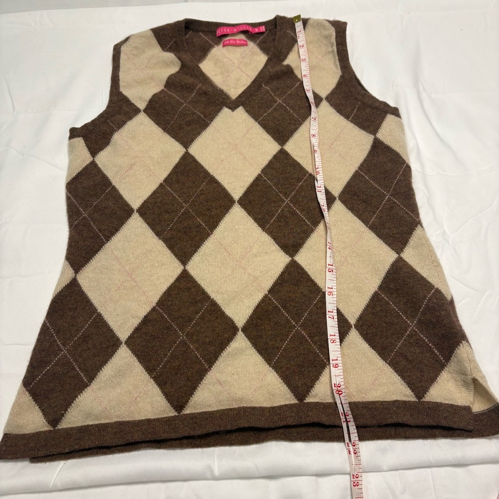 Peter Millar Brown Beige Argyle 100% Cashmere Sweater Vest Preppy Girlhoodcore - Picture 6 of 7